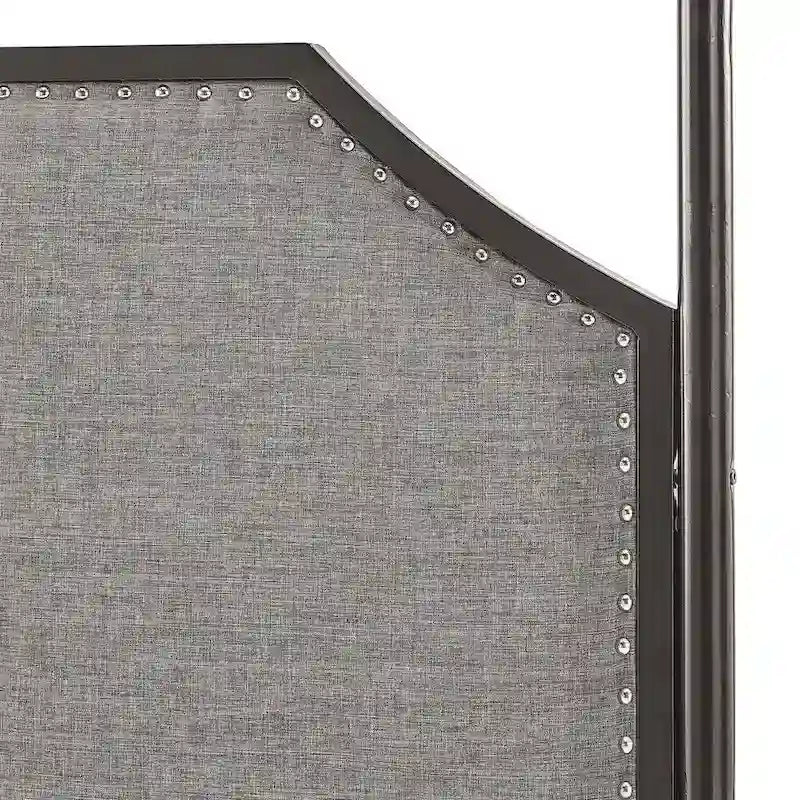 Letto Queen Size con Struttura in Metallo Grigio e Nero – Rivestito in Lino, con Borchie Argento