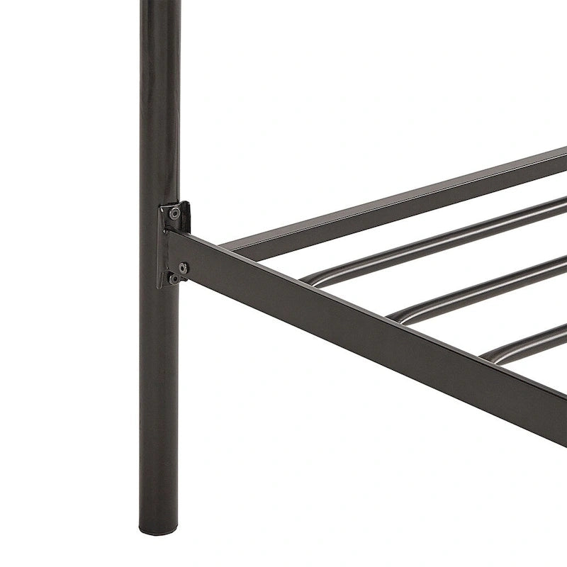 Letto Queen Size con Struttura in Metallo Grigio e Nero – Rivestito in Lino, con Borchie Argento