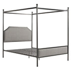 Letto Queen Size con Struttura in Metallo Grigio e Nero – Rivestito in Lino, con Borchie Argento