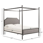 Letto Queen Size con Struttura in Metallo Grigio e Nero – Rivestito in Lino, con Borchie Argento