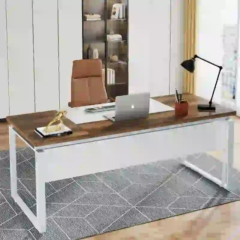 Scrivania a L con cassettiera e cassetti reversibili, marrone/grigio/marrone-nero, 1 persona