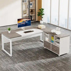 Scrivania a L con cassettiera e cassetti reversibili, marrone/grigio/marrone-nero, 1 persona
