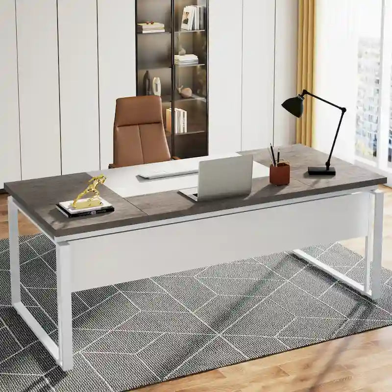 Scrivania a L con cassettiera e cassetti reversibili, marrone/grigio/marrone-nero, 1 persona
