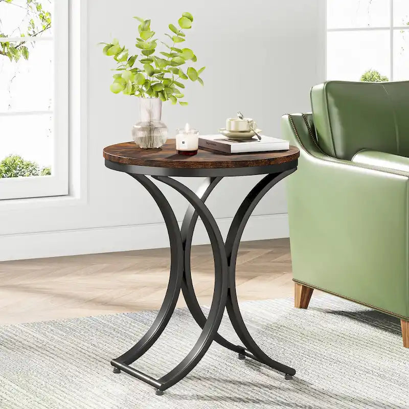 Tavolino Rotondo con Struttura in Metallo Dorato e Piano Effetto Marmo – Nero / Bianco / Marrone
