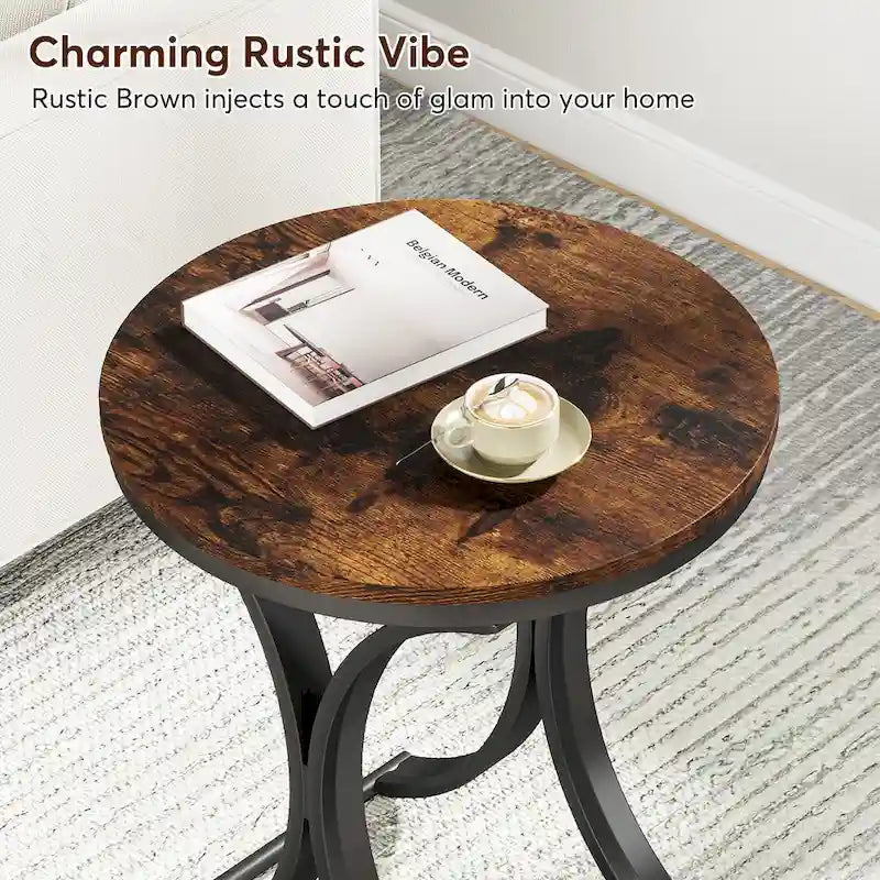 Tavolino Rotondo con Struttura in Metallo Dorato e Piano Effetto Marmo – Nero / Bianco / Marrone