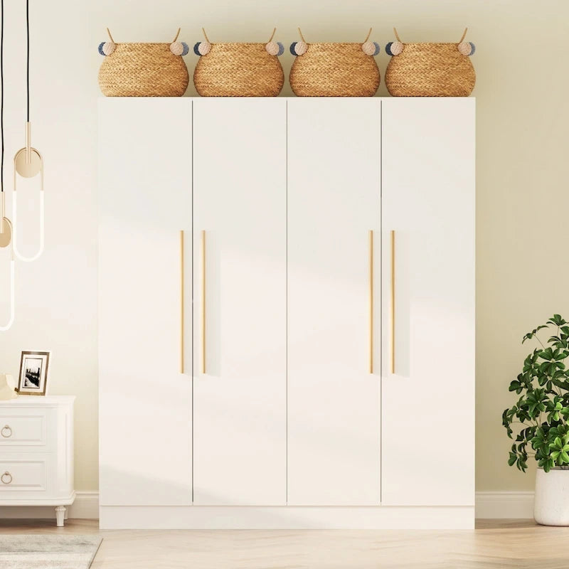 Armadio a 4 ante in legno bianco e grigio, stile per 2 persone