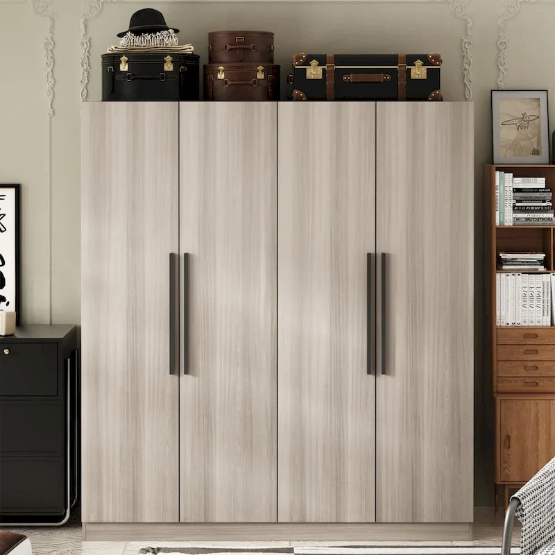 Armadio a 4 ante in legno bianco e grigio, stile per 2 persone