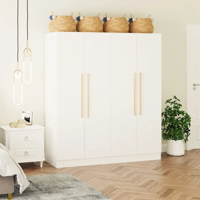 Armadio a 4 ante in legno bianco e grigio, stile per 2 persone