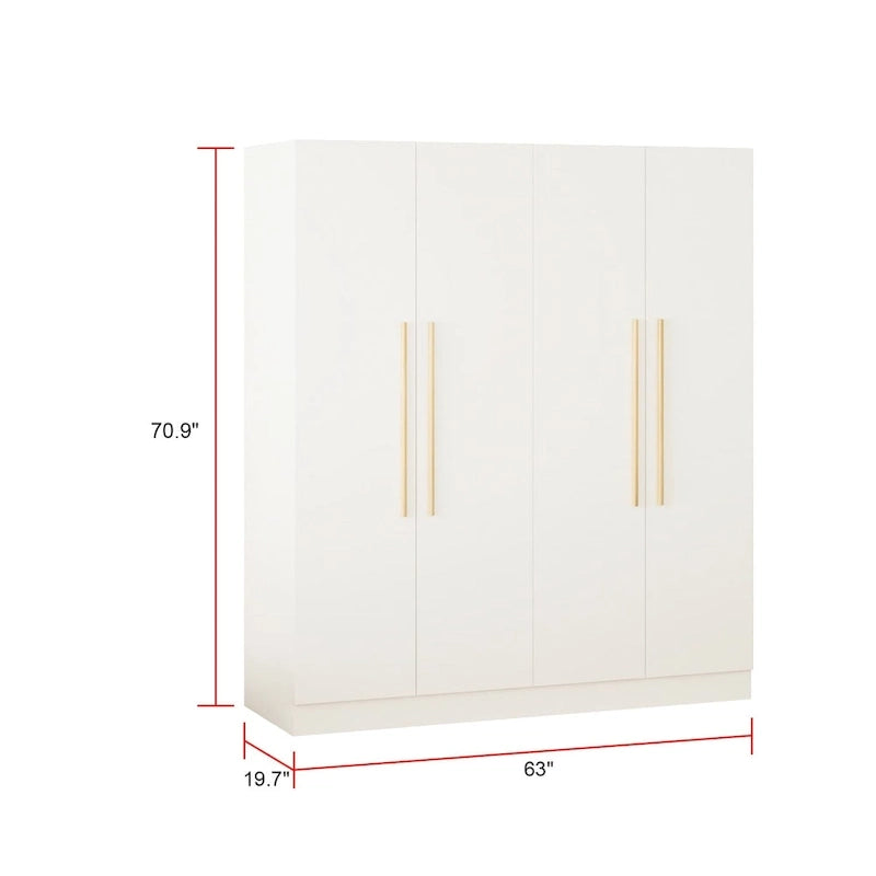 Armadio a 4 ante in legno bianco e grigio, stile per 2 persone