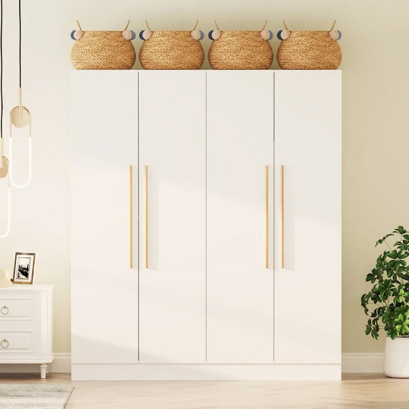 Armadio a 4 ante in legno bianco e grigio, stile per 2 persone