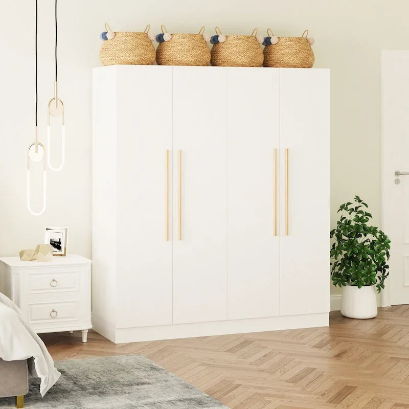 Armadio a 4 ante in legno bianco e grigio, stile per 2 persone
