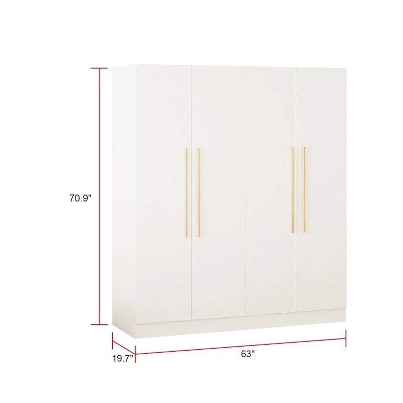 Armadio a 4 ante in legno bianco e grigio, stile per 2 persone