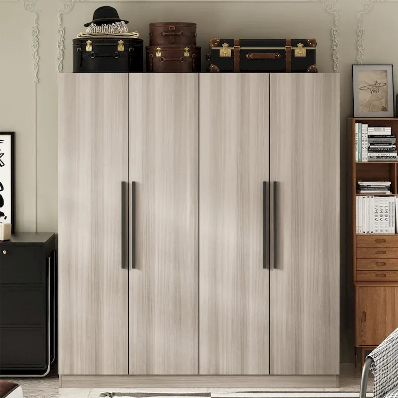 Armadio a 4 ante in legno bianco e grigio, stile per 2 persone