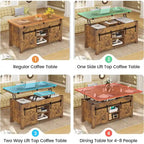 Tavolino da caffè sollevabile con contenitore, stile rustico, colore Marrone/Grigio/Bianco Antico, ospita fino a 8 persone