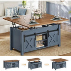 Tavolino da caffè sollevabile con contenitore, stile rustico, colore Marrone/Grigio/Bianco Antico, ospita fino a 8 persone