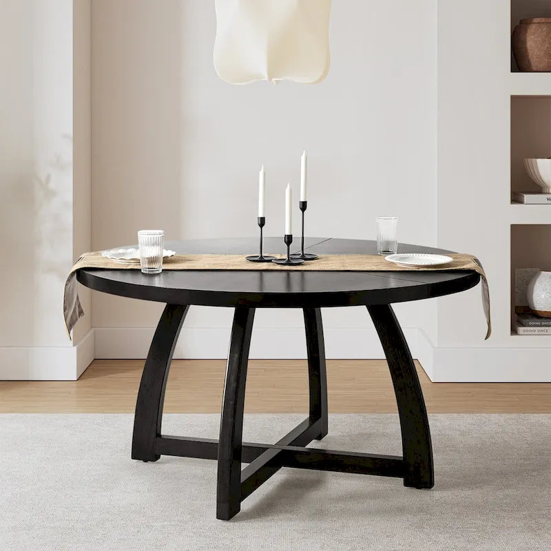 Tavolo da pranzo rotondo da 137 cm, piedistallo di metà secolo, 5-6 posti