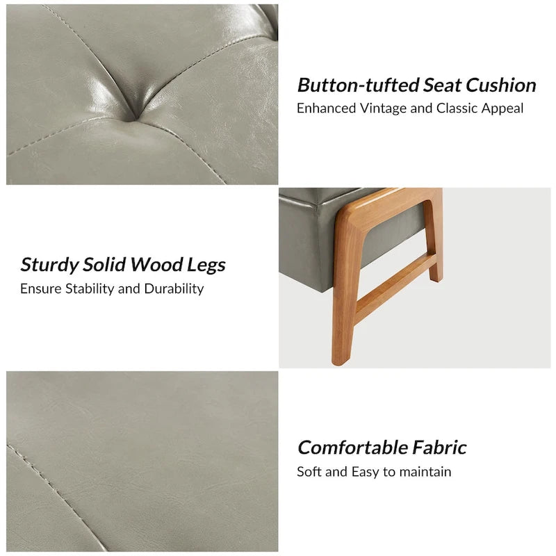 Panca contenitore imbottita in stile metà secolo con seduta trapuntata e gambe in legno – Marrone chiaro / Marrone / Turchese / Avorio / Nero / Cioccolato / Grigio / Tortora