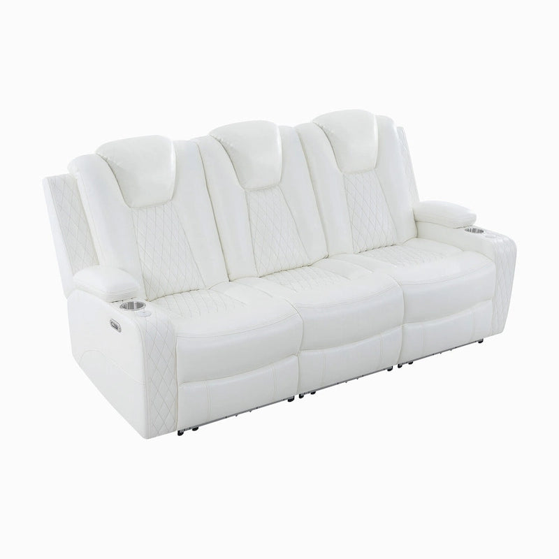 Divanetto reclinabile bianco/nero con LED, altoparlanti e ricarica wireless, 2 posti