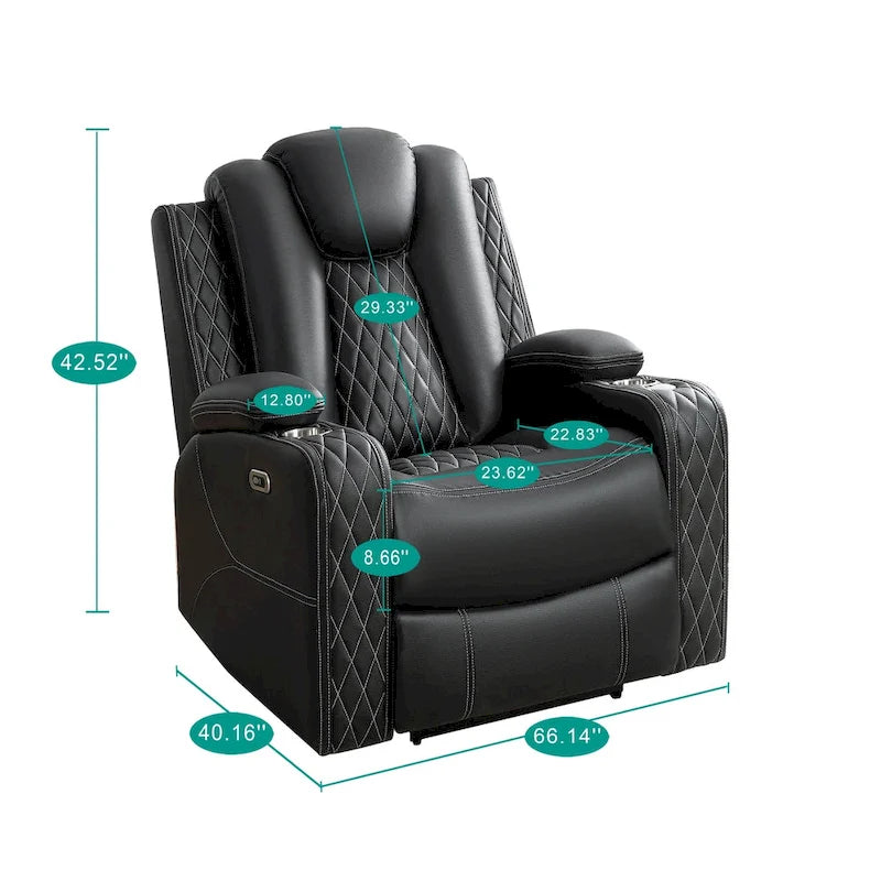 Divanetto reclinabile bianco/nero con LED, altoparlanti e ricarica wireless, 2 posti