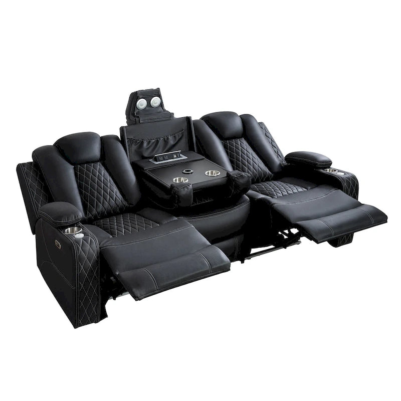 Divanetto reclinabile bianco/nero con LED, altoparlanti e ricarica wireless, 2 posti