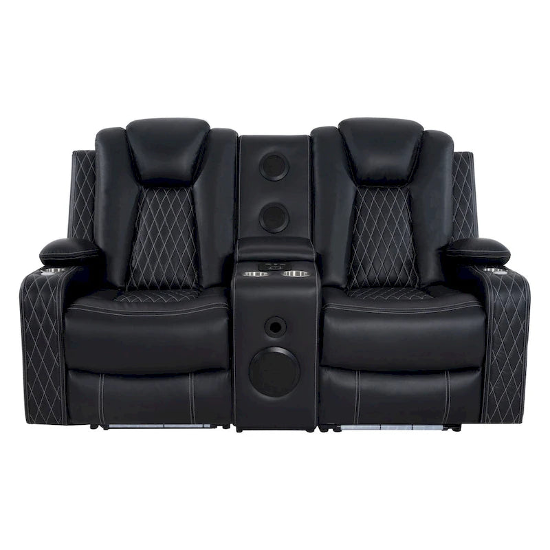 Divanetto reclinabile bianco/nero con LED, altoparlanti e ricarica wireless, 2 posti