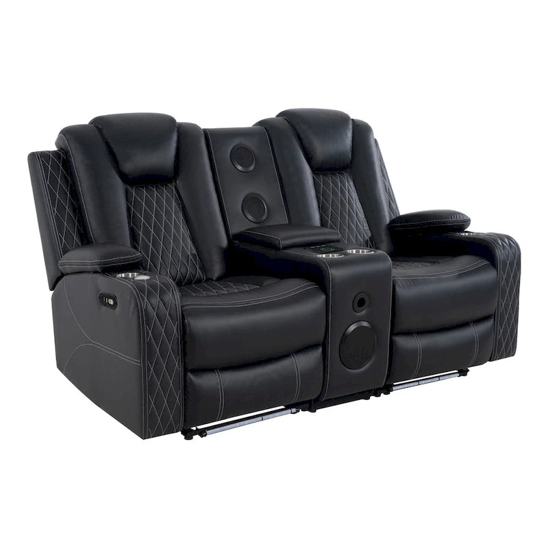 Divanetto reclinabile bianco/nero con LED, altoparlanti e ricarica wireless, 2 posti