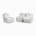 Divanetto reclinabile bianco/nero con LED, altoparlanti e ricarica wireless, 2 posti