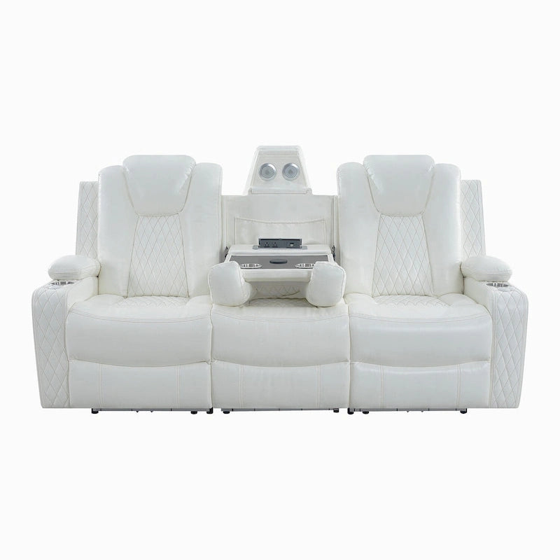 Divanetto reclinabile bianco/nero con LED, altoparlanti e ricarica wireless, 2 posti