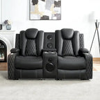 Divanetto reclinabile bianco/nero con LED, altoparlanti e ricarica wireless, 2 posti