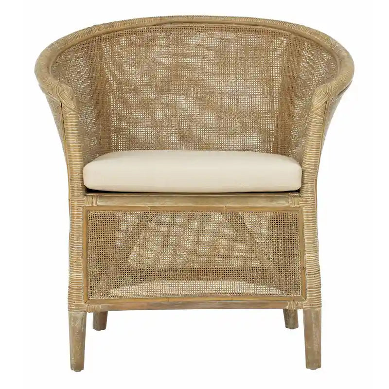 Poltrona in Rattan Bianco con Cuscino Bianco – 1 Posto
