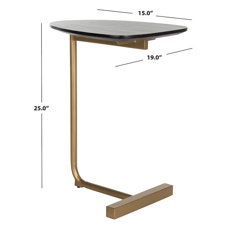 Tavolino a C Nero/Oro, Singolo, 48,26 cm L x 38,1 cm P x 63,5 cm A