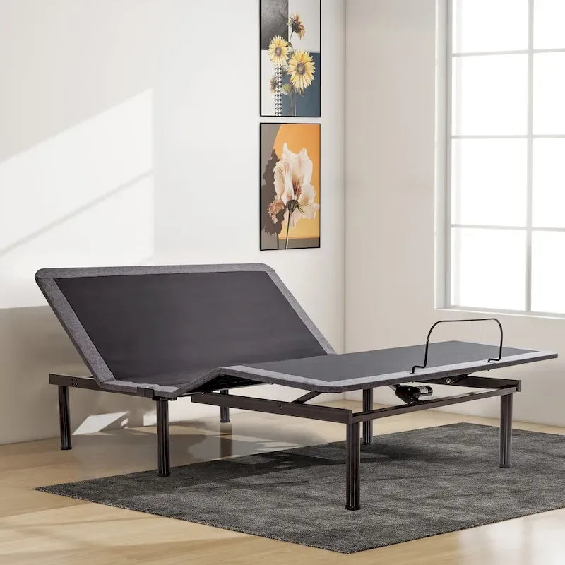 Base Letto Regolabile Nera, Inclinazione Testa e Piedi, Telecomando Wireless, Per 1–2 Persone