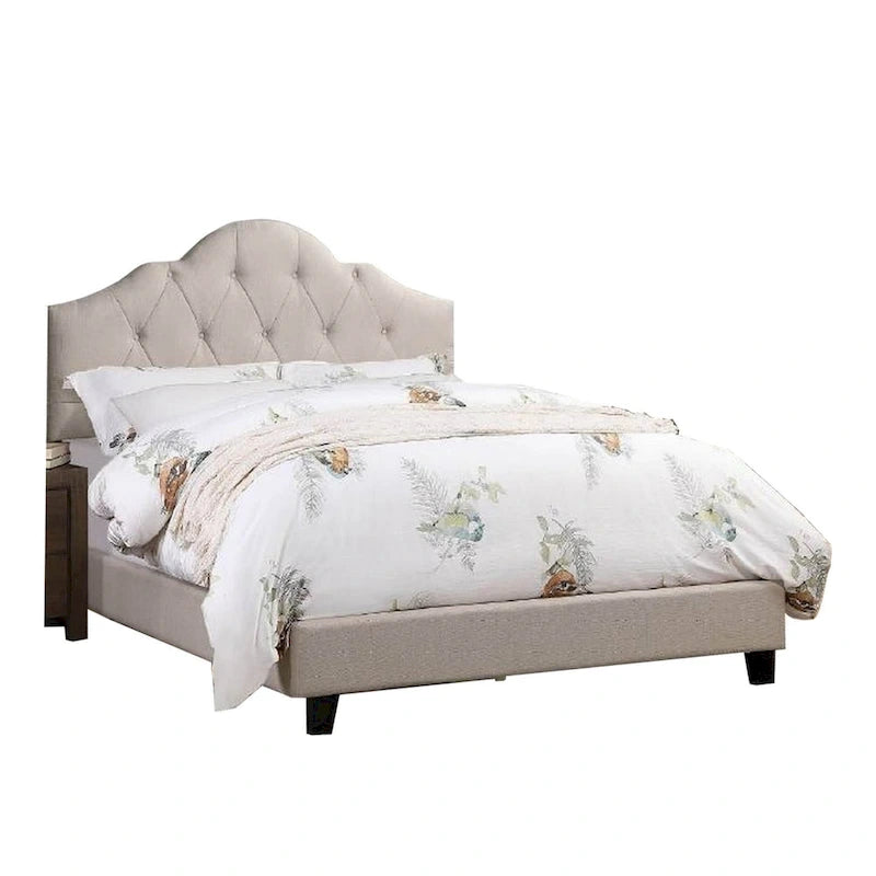 Letto a piattaforma imbottito color tortora con testiera capitonné regolabile, California King