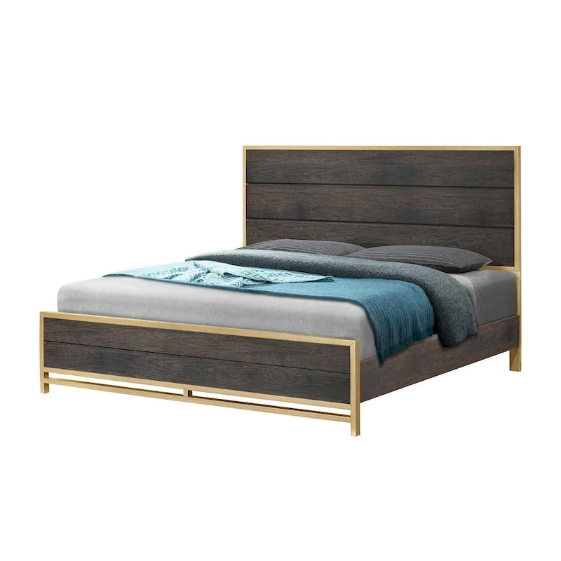 Set Camera da Letto Rustico in Legno Marrone Scuro, 4 Pezzi, Queen/King