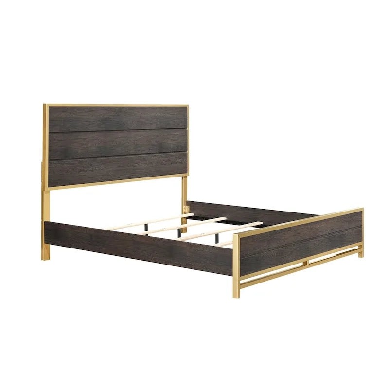 Set Camera da Letto Rustico in Legno Marrone Scuro, 4 Pezzi, Queen/King