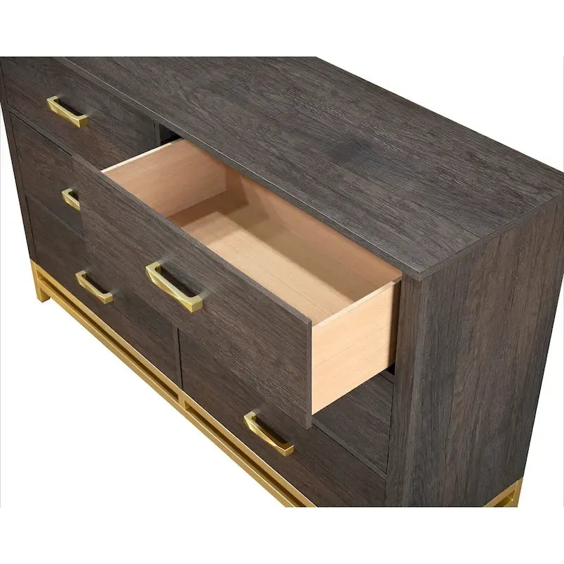 Set Camera da Letto Rustico in Legno Marrone Scuro, 4 Pezzi, Queen/King