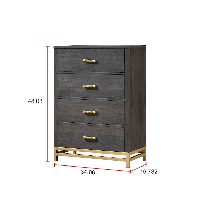 Set Camera da Letto Rustico in Legno Marrone Scuro, 4 Pezzi, Queen/King