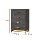 Set Camera da Letto Rustico in Legno Marrone Scuro, 4 Pezzi, Queen/King