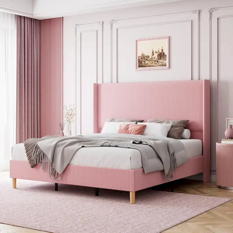 Letto imbottito in velluto con piattaforma, misura Matrimoniale/Queen/King