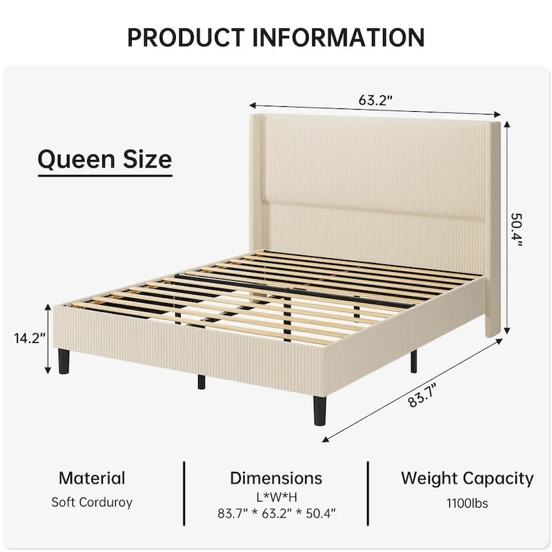 Letto imbottito in velluto con piattaforma, misura Matrimoniale/Queen/King