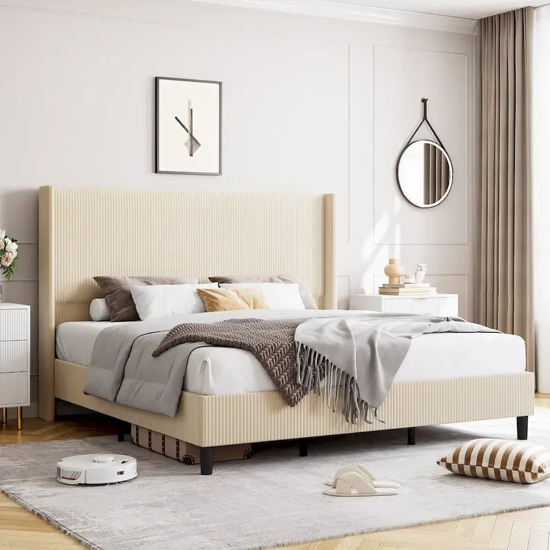 Letto imbottito in velluto con piattaforma, misura Matrimoniale/Queen/King