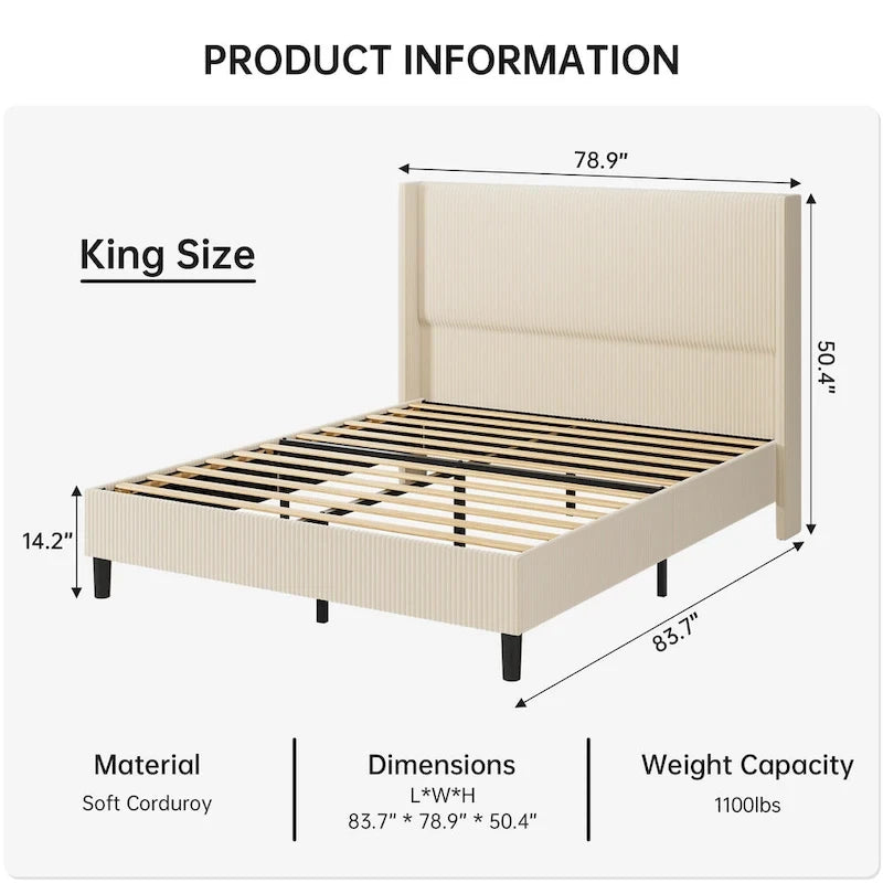 Letto imbottito in velluto con piattaforma, misura Matrimoniale/Queen/King