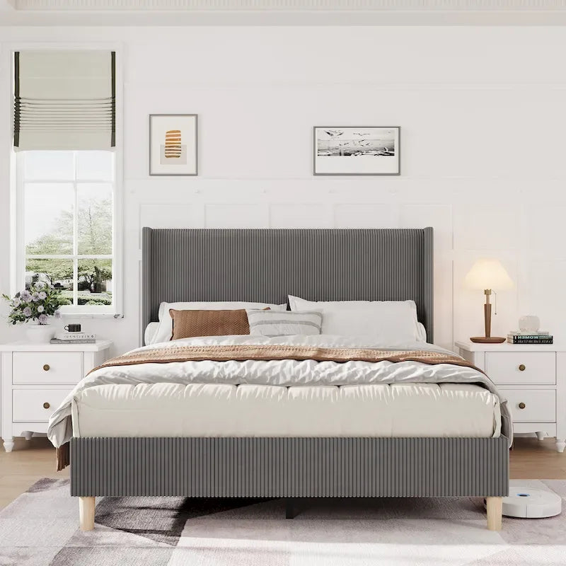 Letto imbottito in velluto con piattaforma, misura Matrimoniale/Queen/King