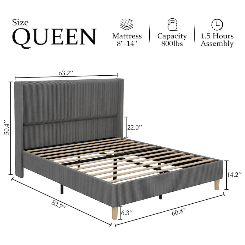 Letto imbottito in velluto con piattaforma, misura Matrimoniale/Queen/King