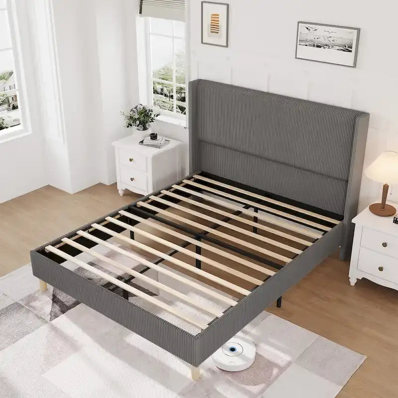 Letto imbottito in velluto con piattaforma, misura Matrimoniale/Queen/King