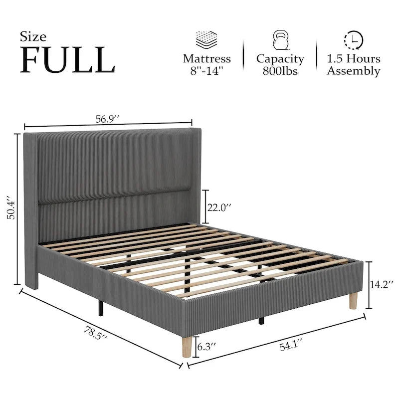 Letto imbottito in velluto con piattaforma, misura Matrimoniale/Queen/King