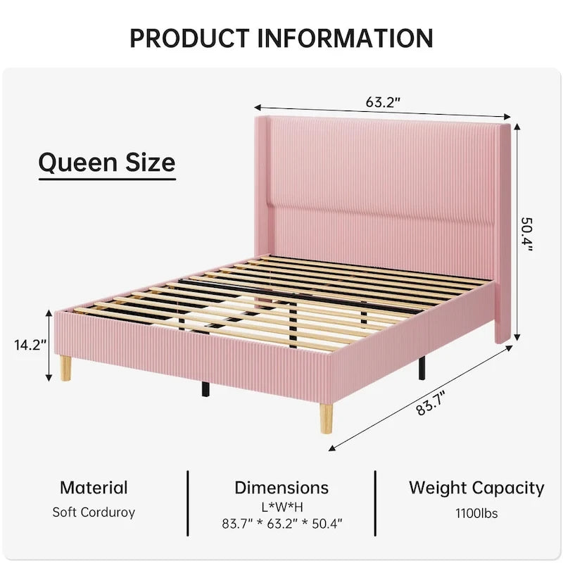 Letto imbottito in velluto con piattaforma, misura Matrimoniale/Queen/King