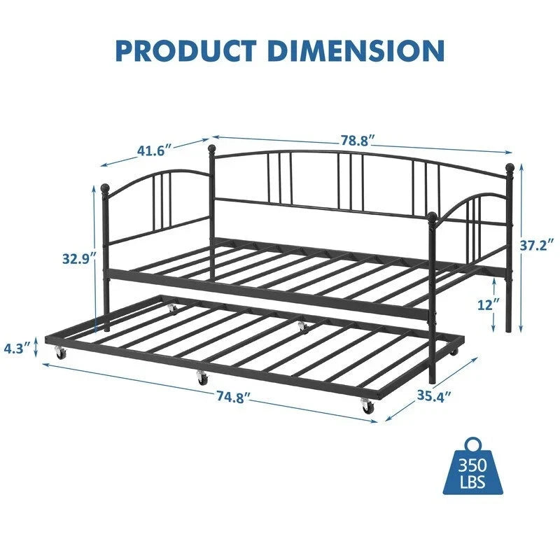 Divano letto in metallo nero/bianco/rosa con letto estraibile, singolo, per 2 persone