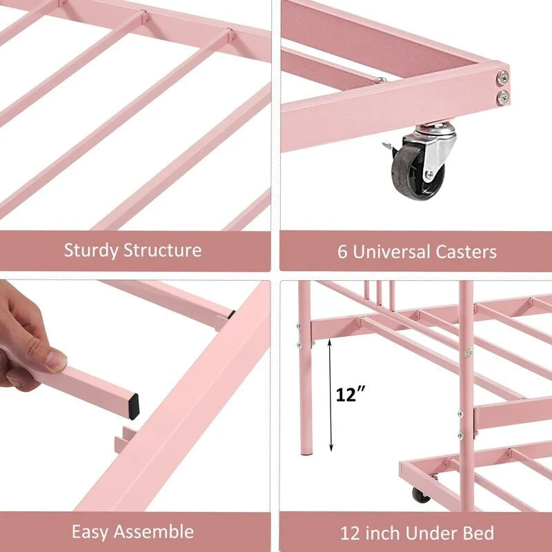 Divano letto in metallo nero/bianco/rosa con letto estraibile, singolo, per 2 persone