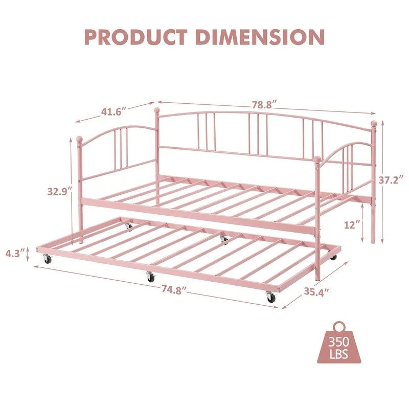 Divano letto in metallo nero/bianco/rosa con letto estraibile, singolo, per 2 persone